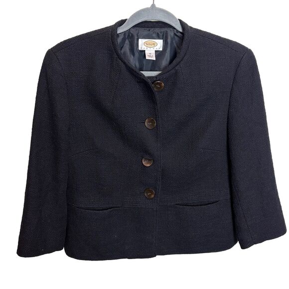 Talbots Petites Woven Tweed Blazer Womens Size 10 Black Collarless Suit Jacket - Picture 1 of 7